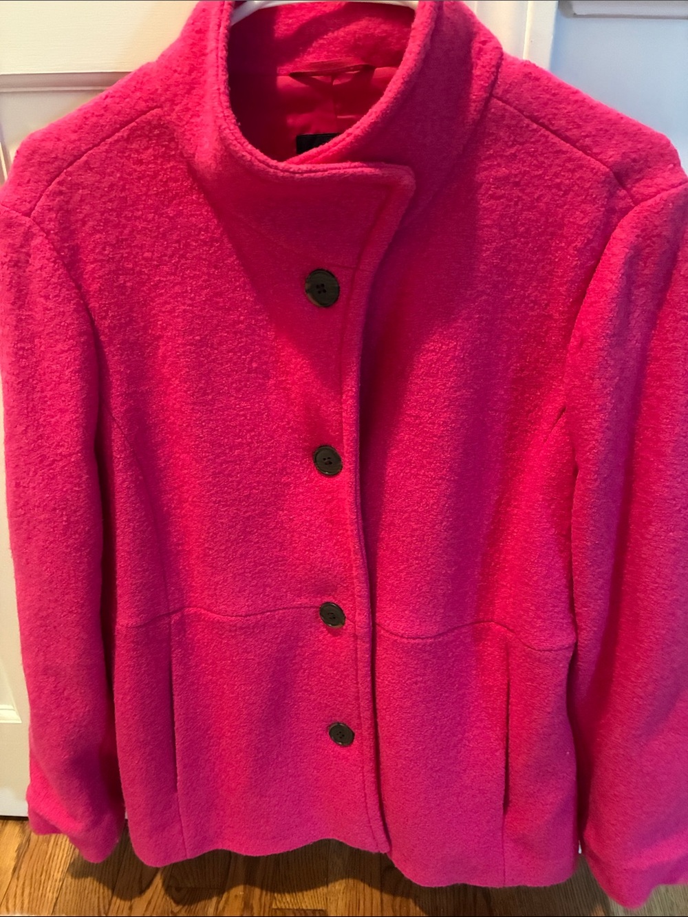 Lands' End Vibrant Pink Wool-Blend Pea Coat